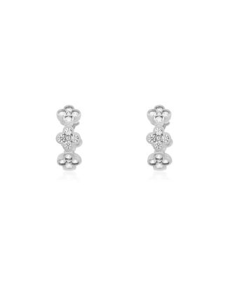 CZ Clover Huggie Hoop Earrings Sterling Silver