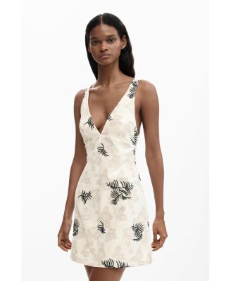 Women's Embroidered Strap Dress With Branches