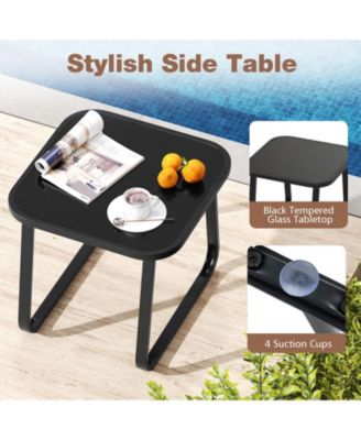 3-Piece Outdoor Glider Bistro Set with Teak Wood and Glass Table