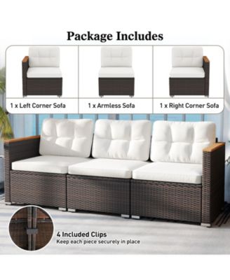 3-Seat Outdoor Wicker Patio Sofa with Deep Seating Cushions