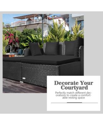 Outdoor Rattan Daybed with Upholstered Cushions and Pillows
