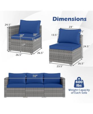 3-Piece Modular Patio Sectional Sofa Set with Removable Cushions