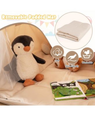 Kids Play Tent Large Playhouse with Glow in the Dark Stars and Mat-Beige