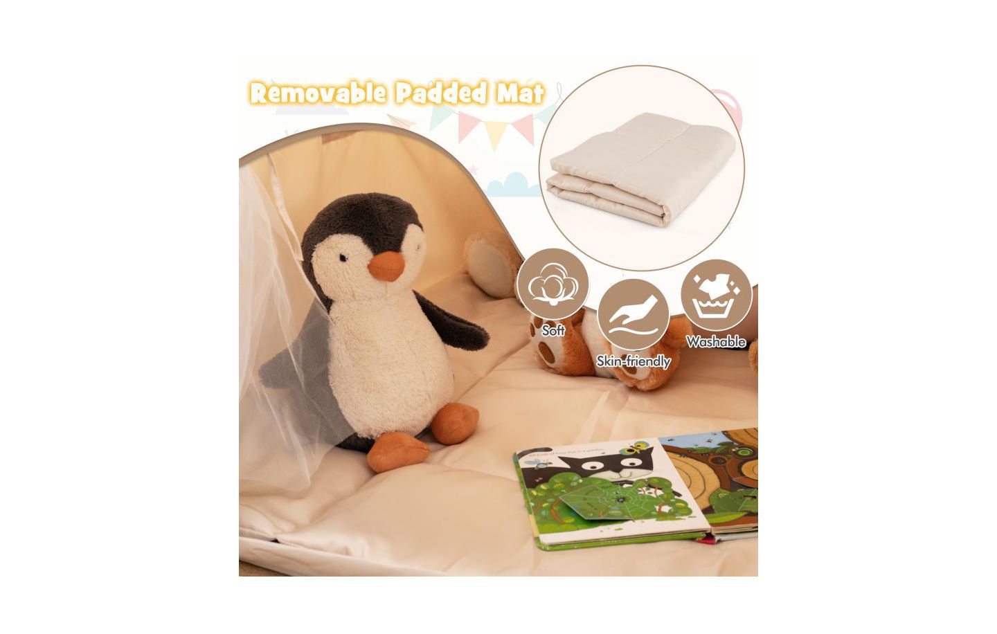 Детская игрушка HONGGE Glow-in-the-Dark Stars Play Tent with Mat, Ages 3+, цвет: Бежевый — фото 6