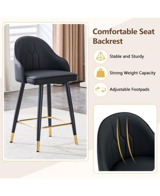 PU Leather Bar Stools Set of 2, Modern Counter Height Chairs with Ergonomic Backrest and Metal Footrest for Kitchen Island