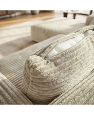 3-Piece U-Shaped Sectional Sofa Set With Pillows, Corduroy Convertible Couch