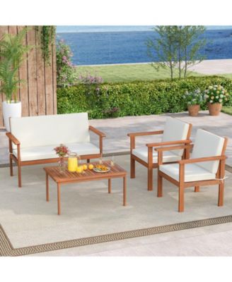 4-Piece Acacia Wood Patio Furniture Set with Loveseat and Cushions