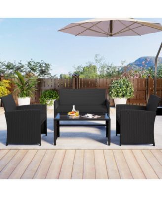 4-Piece Patio Rattan Furniture Set with Removable Cushions and Glass Table