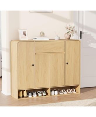 Shoe Cabinet with 4 Doors and Drawer, 10 Tier Entryway Storage with Open Bottom Shelf
