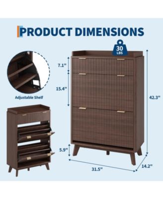 48 in Tall Fluted Shoe Cabinet with 2 Flip Drawers, Adjustable Shelves, 15.75 in Deep Entryway Storage