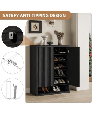 31.5 Shoe Cabinet with Fluted Door and Adjustable Shelves, Narrow Entryway Storage