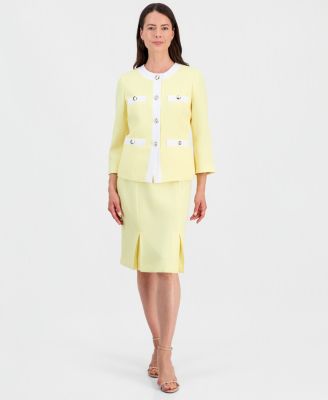 Women's Jewel-Neck Framed Jacket & Box-Pleat Pencil Skirt Suit