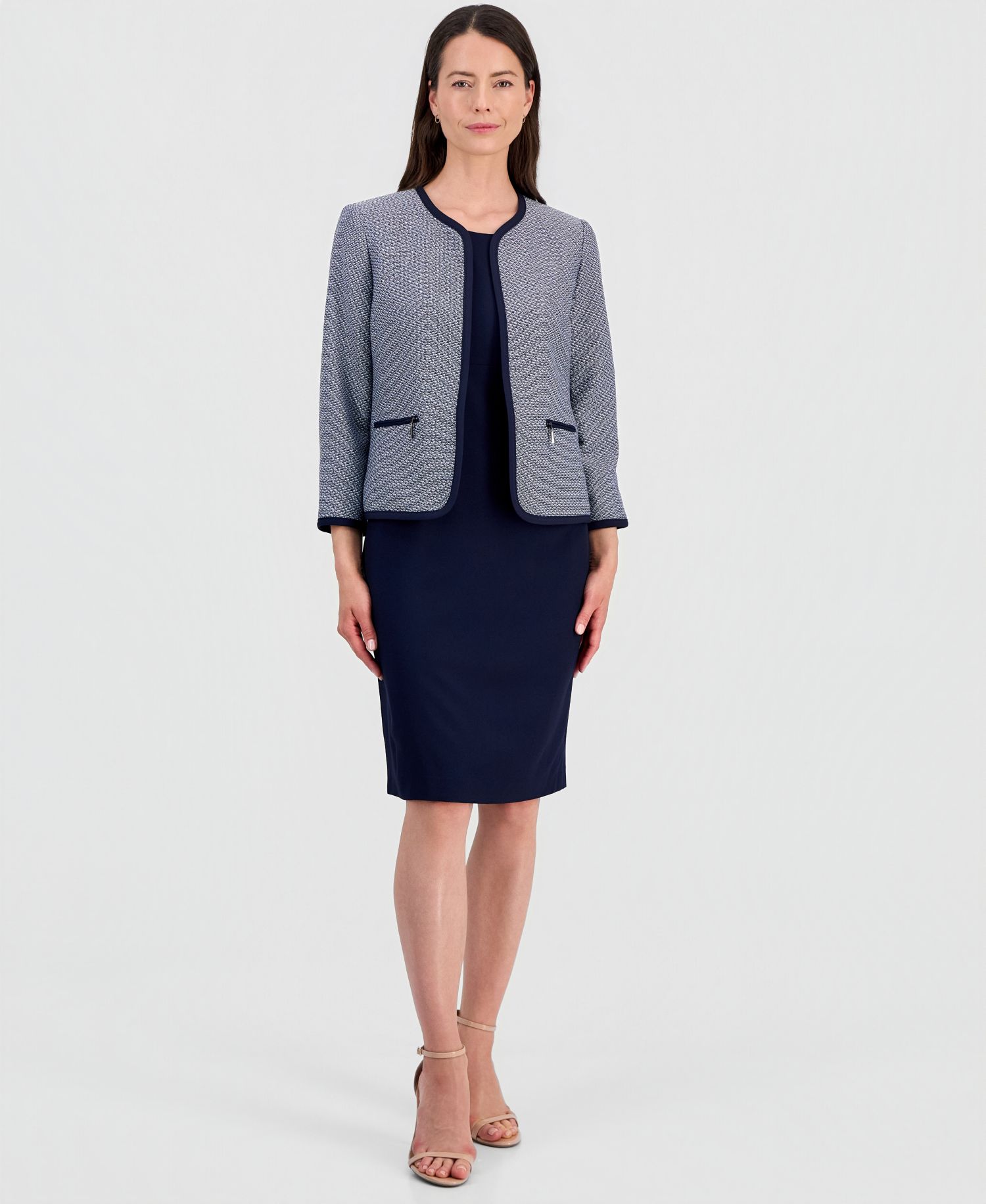Women's Zipper-Pocket Open Cardigan & Empire-Seamed Dress Suit