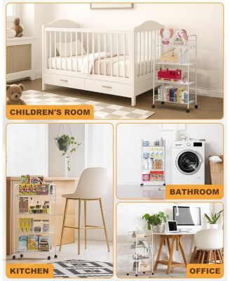 4 Tier Rolling Cart with 360&deg;Wheels, Snack Cart, Removable Wire Baskets