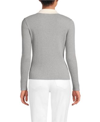 Women's Cotton Ribbed Long Sleeve Polo Sweater