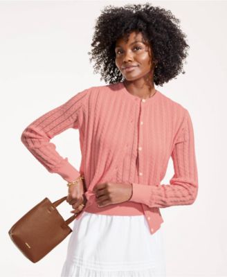 Women's Cotton Pointelle Modern Cardigan Sweater