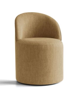 Linen Upholstered Rolling Dining Chair with Casters Swivel 1 Piece