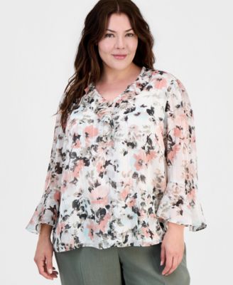 Plus size Ruffle-Front V-Neck Blouse