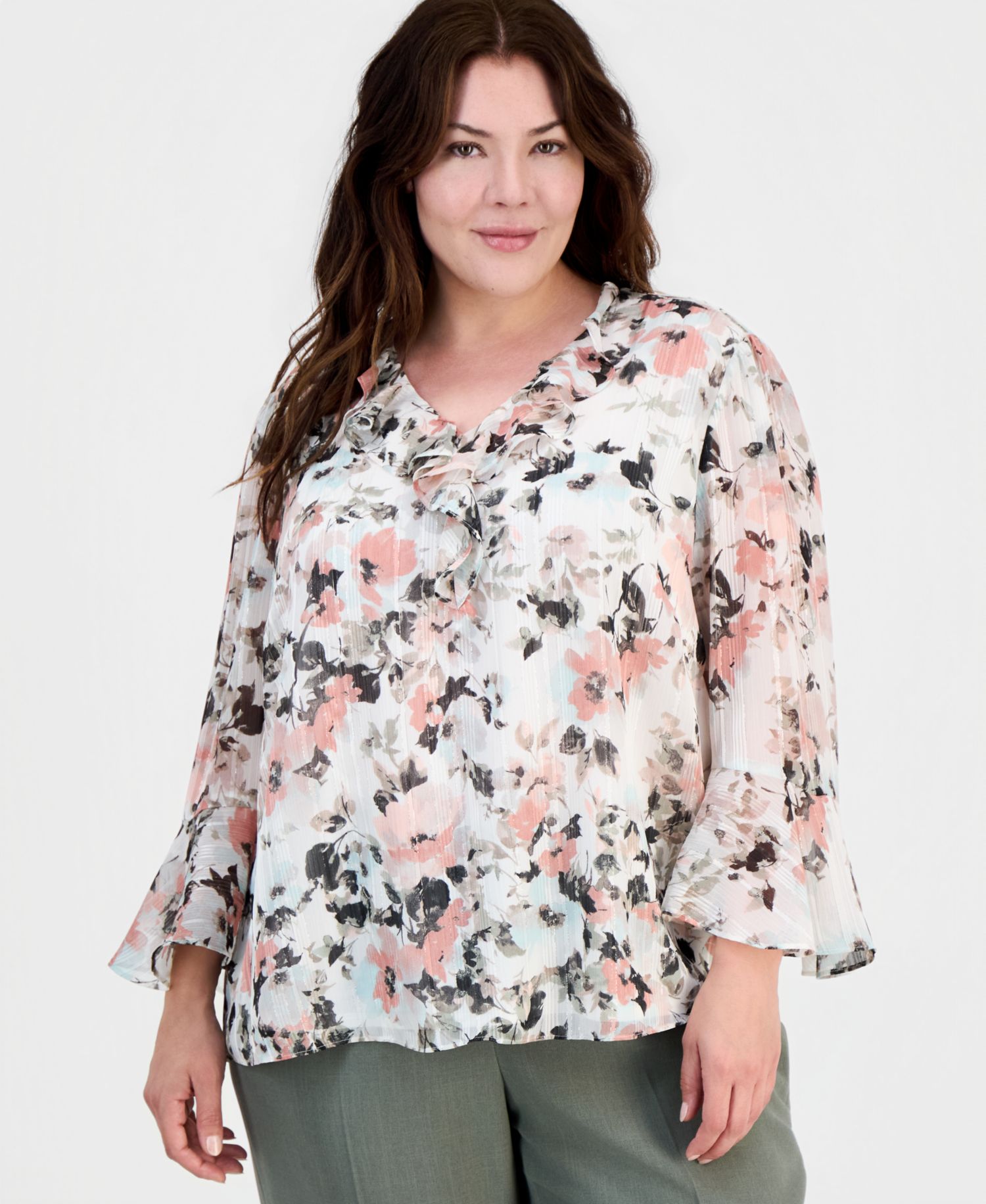Plus size Ruffle-Front V-Neck Blouse