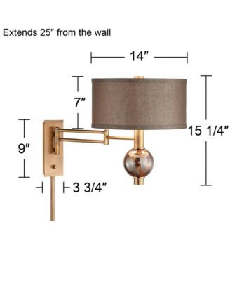 Modern Swing Arm Wall Lamp Painted Polished Brass Plug-In Light Fixture Dark Taupe Drum Shade for Bedroom Living Room