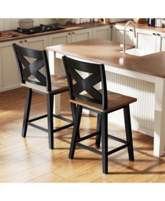 24 in Swivel Counter Height Bar Stools Set of 2 with Rubberwood Frame