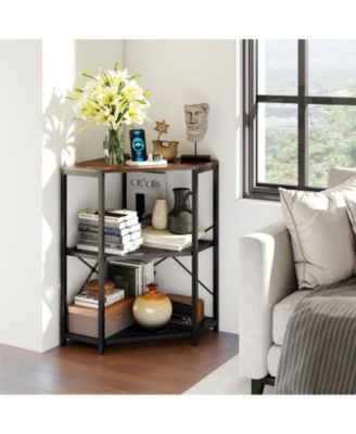 Corner Printer Stand with Power Outlet and Adjustable Shelf