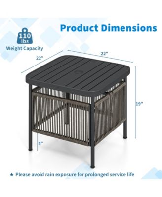 Outdoor Side Table with Umbrella Hole and Storage Shelf
