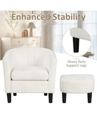 Upholstered Teddy Velvet Barrel Chair with Ottoman Footrest