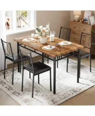Dining Table Set for 4, Small Kitchen Table with Upholstered Chairs, Farmhouse Wood Dining Table Chairs for Kitchen Room, Small Spaces