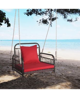 Single Person Hanging Swing Outdoor Hanging Seat w/ Back Cushion and Seat Cushion
