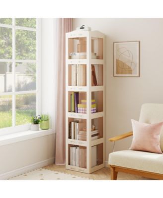 Five Tier Foldable Rotating Bookshelf with 360 Degree Swivel Base