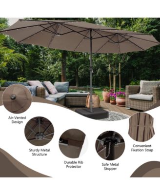 15 ft Double Sided Patio Umbrella with Solar LED Lights