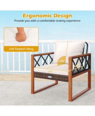 3-Piece Outdoor Wicker Patio Set with Acacia Wood and Glass Table