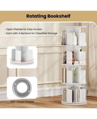 Four Tier Rotating Bookshelf with Dividers and Safety Baffles