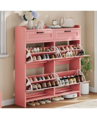 Shoe Cabinet with 4 Flip Drawers & 2 Top Drawers, Wooden Shoe Organizer Cabinet with Adjustable Shelf, Freestanding Shoe Storage Cabinets