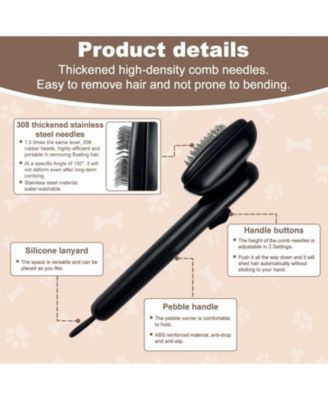 Self Cleaning Deshedding Cat Brush Adjustable 2 Level Pins One Click Cleaning Ergonomic Handle For Small Pets