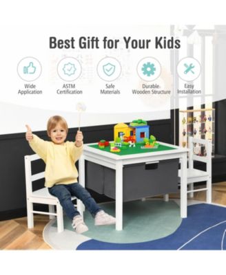 2-in-1 Kids Double-sided Activity Building Block Table with Drawers