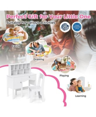 Kids Study Desk and Chair Set with Chair Hutch and Storage Cabinet for 3+ Years