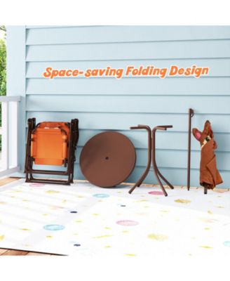 4 Pieces Kids Picnic Set with 2 Folding Chairs and Height Adjustable Umbrella