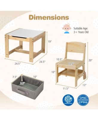 3 in 1 Kids Table and Chair Set with Removable Tabletop and 2 Storage Drawers