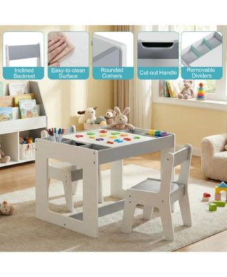 Multifunctional Kids Table and 2 Chairs Set with Chalkboard