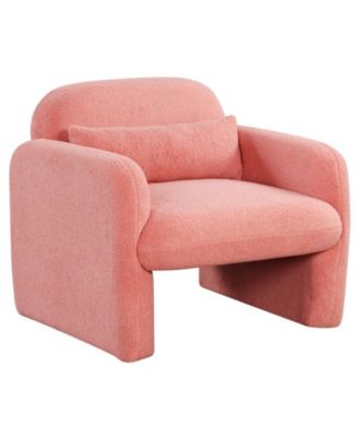 Modern Sherpa Accent Chair with Waist Pillow and Curved Armrests