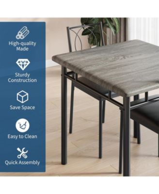 Dining Table Set for 2, Small Kitchen Table with Upholstered Chairs, Farmhouse Wood Dining Table Chairs for Kitchen Room, Small Spaces