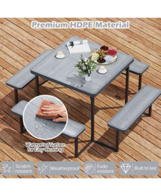 Square Outdoor Picnic Table Bench Set for Four to Eight People