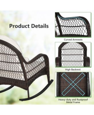 Patio Wicker Rocking Chair Seat Cushions and Lumbar Pillow Porch