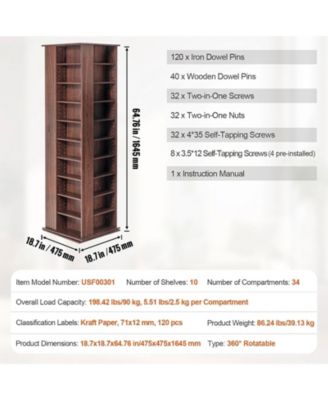 Media Storage Cabinet, Rotating Tower, Holds 1040 CDs, Espresso Finish