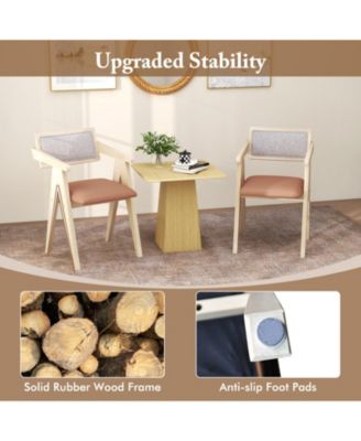 Mid Century Wooden Accent Chairs Set of 2 with Leathaire Cushions