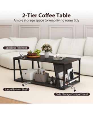 Industrial Coffee Table 2 Tier with Storage Shelf Rectangle