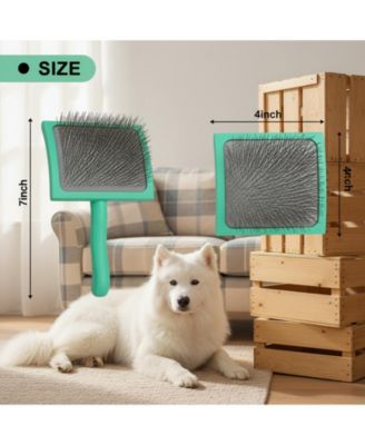 Curved Slicker Brush for Long Haired Dogs Soft Round Pins Beech Wood Handle