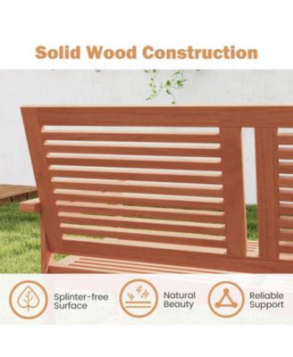 Outdoor Wooden Patio Bench for Two with Slatted Back and Seat